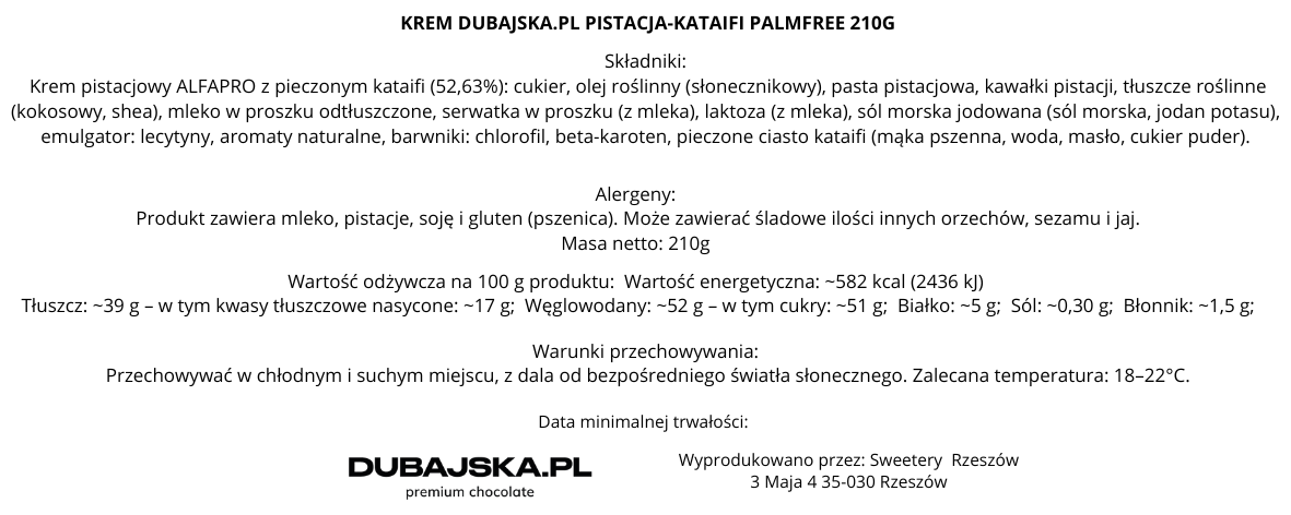 Krem Dubajska.pl Pistacja-Kataifi PalmFree 210 ml